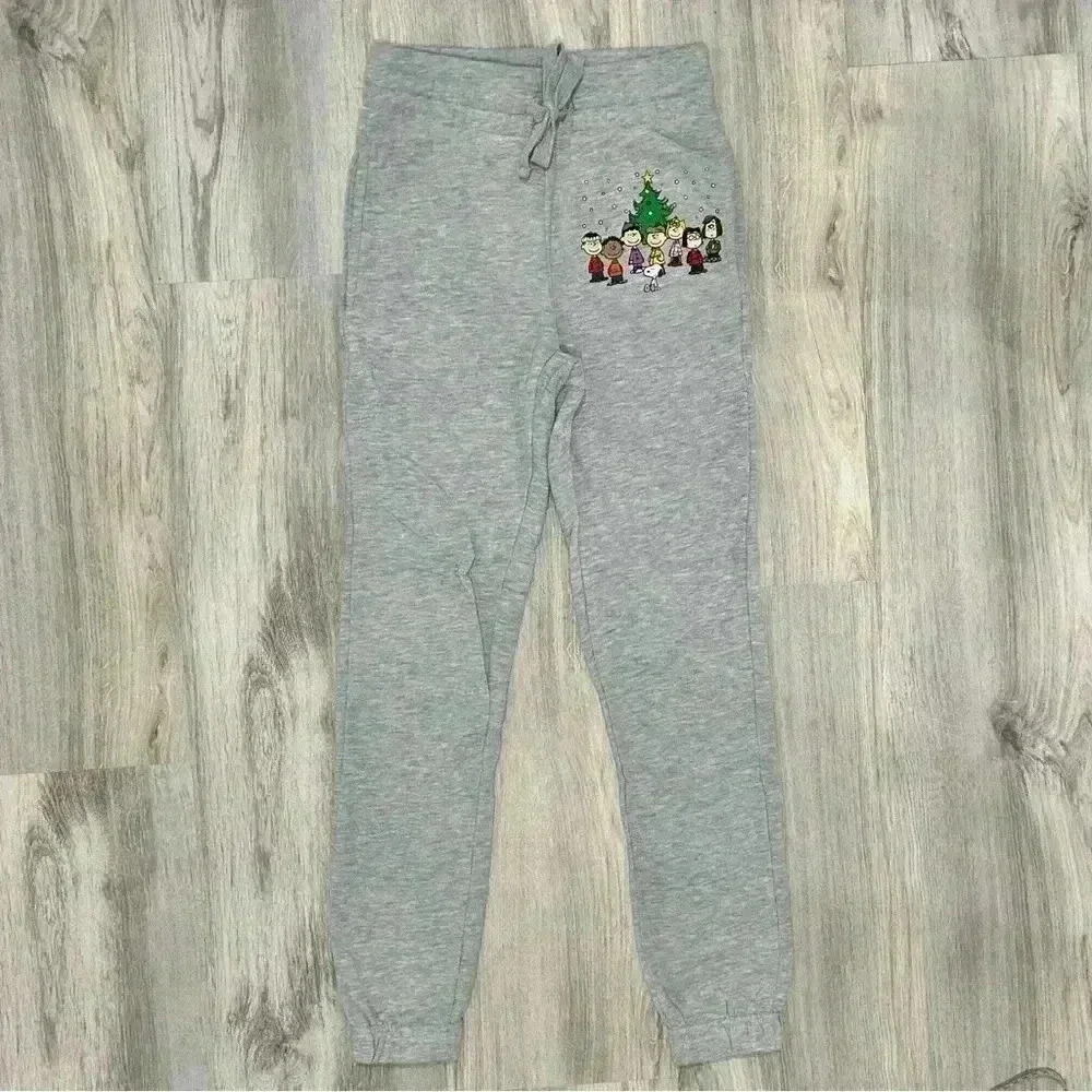 Peanuts Snoopy Charlie Brown Christmas Grey Drawstring Sweatpants Jogger Size XS